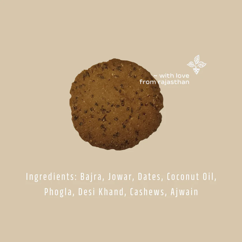 Biscuits | Bajra Phogla Biscuits with Ajwain - No Added Preservatives & No Refined Sugar - maati - 180gm