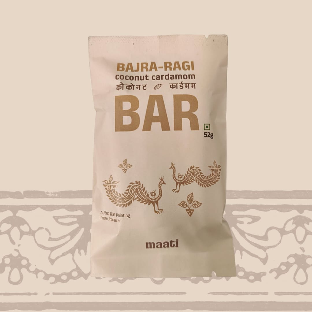 Bar | Bajra Ragi Coconut Cardamom Bar - No Added Preservatives & No Refined Sugar - maati - 52gm