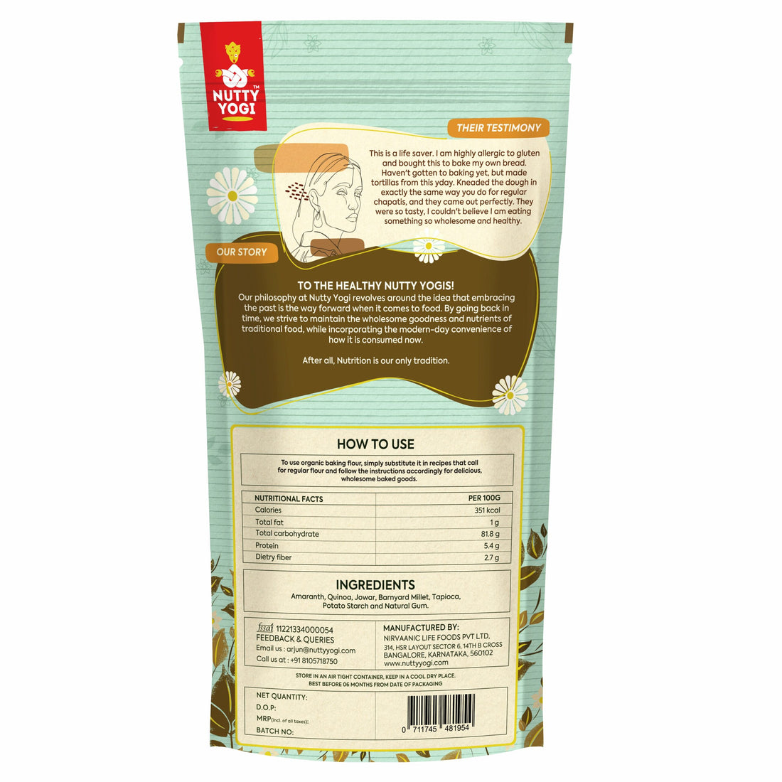 Baking Flour | Gluten Free, High Fibre & Rich In Vitamins - Nutty Yogi - 800gm