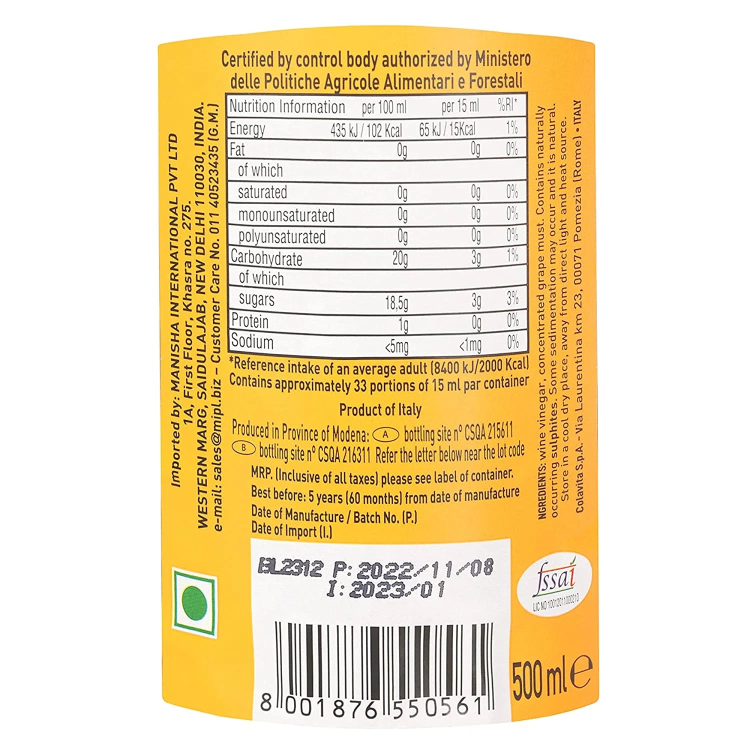 Balsamic Vinegar Of Modena – Colavita – 500ml