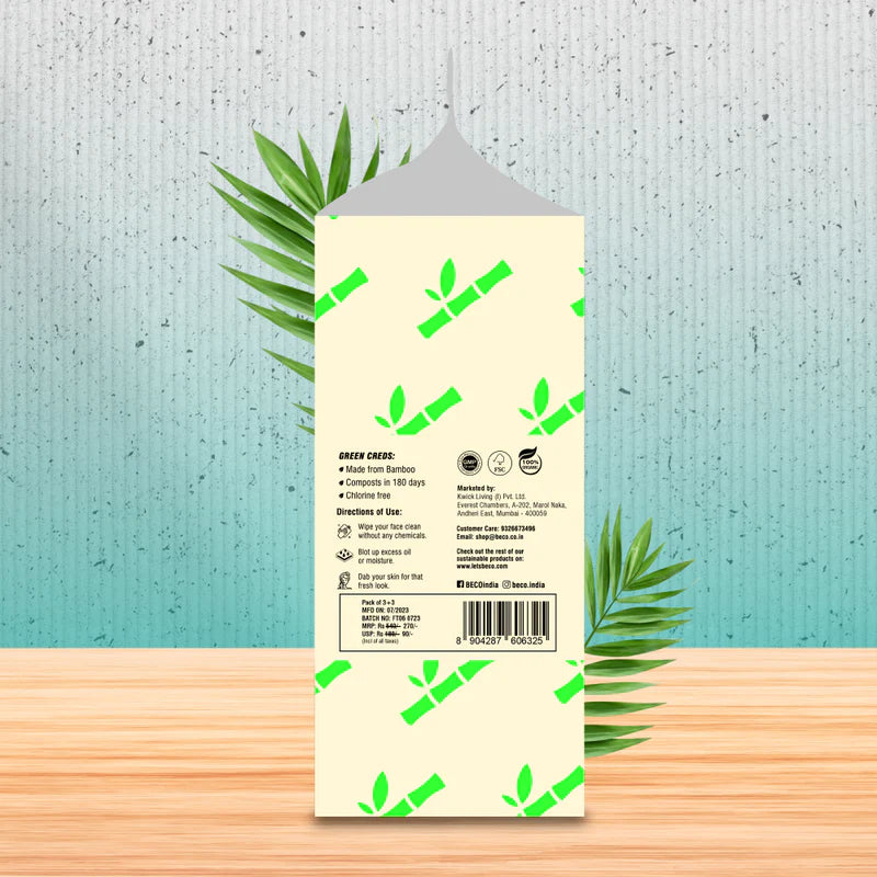 Tissues | Bamboo Facial Tissues - Unbleached (Bamboo Tissue) - Eco Friendly & No Chemical - Beco - 2ply - 100pulls - Pack of 6