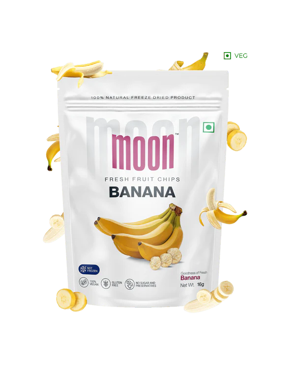 Fruit Bites | Banana (Goodness Of Fresh Banana) - 100% Natural Freeze Dried Fruit Cubes - Vegan, Gluten Free, No Added Sugar, No MSG, No GMO & No Added Preservatives - Moon - 16gm
