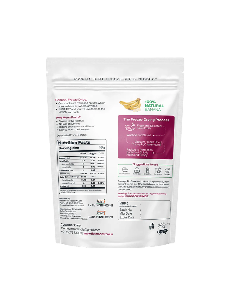 Fruit Bites | Banana (Goodness Of Fresh Banana) - 100% Natural Freeze Dried Fruit Cubes - Vegan, Gluten Free, No Added Sugar, No MSG, No GMO & No Added Preservatives - Moon - 16gm