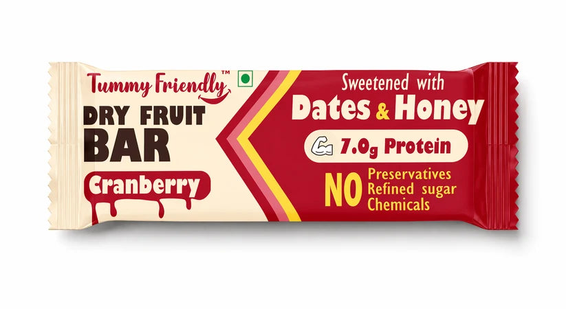 Bar | Cranberry Dry Fruit Bar(7 gm Protein) - Sweetened With Dates & Honey –No Preservatives, No Maida , Sugar Free– Tummy Friendly– 35gm