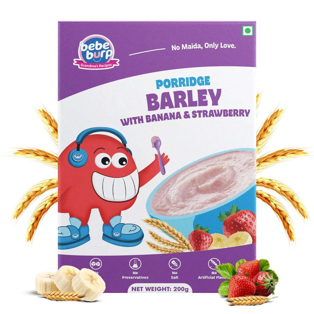 Barley Porridge | Barley With Banana & Strawberry - Natural Food - No Sugar , No Salt - No Artificial Preservatives & Flavours - Bebe Burp- 200gm