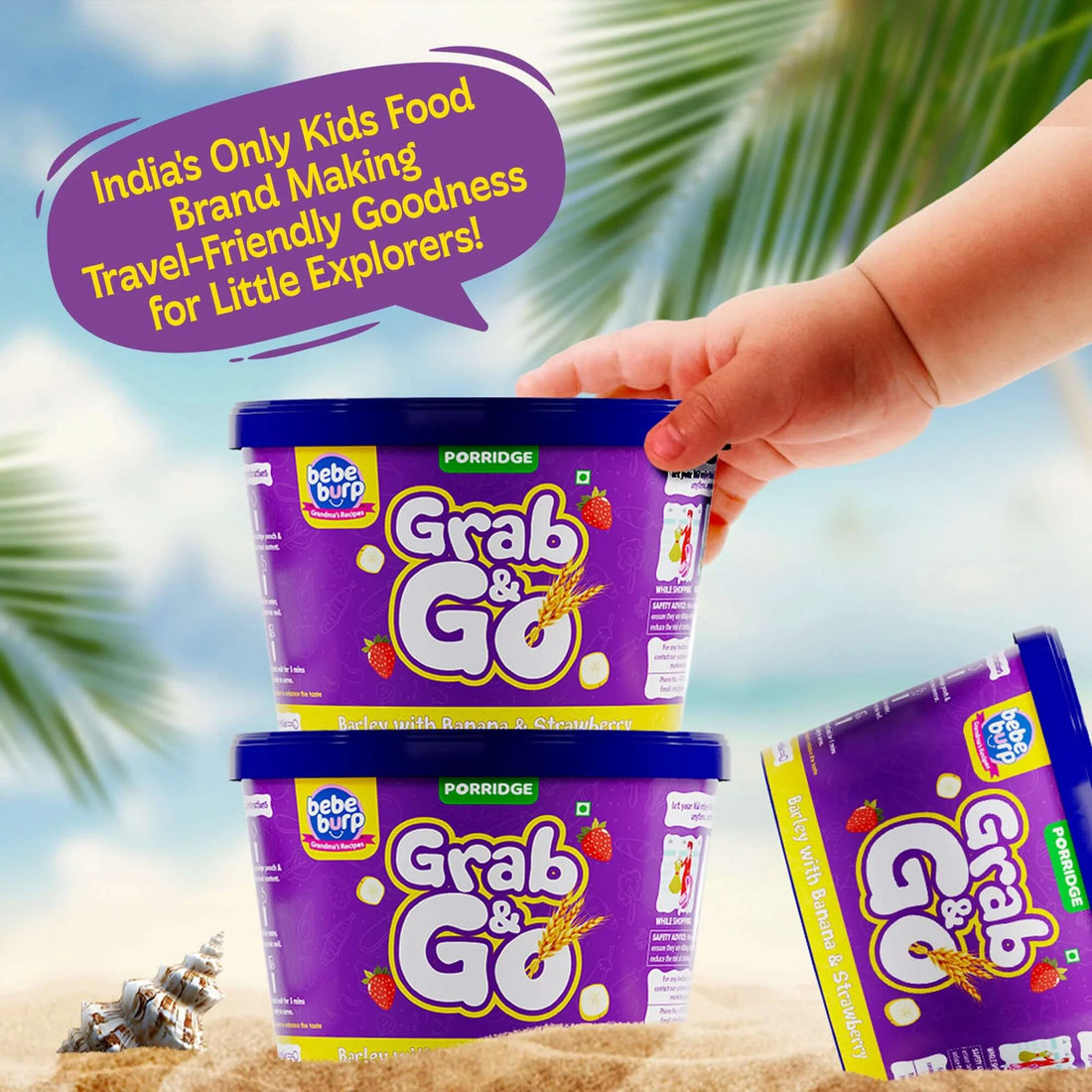 Porridge | Grab & Go (Barley With Banana & Strawberry) - Natural Food - No Sugar , No Salt - No Artificial Preservatives & Flavours - Bebe Burp- 30gm