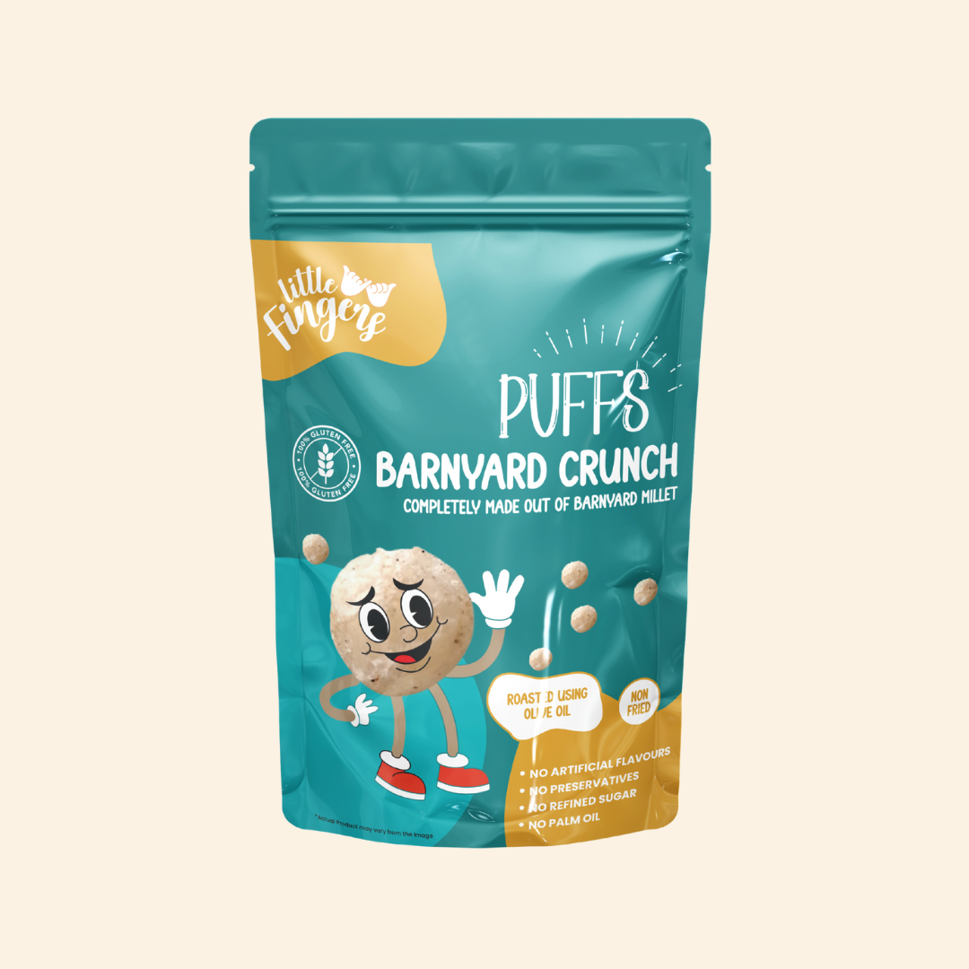 Puffs | Barnyard Crunch Puffs -Roasted Using Olive Oil – Gluten Free- No Added Preservatives ,No Palm Oil, Refined Sugar –Little Fingers– 100gm