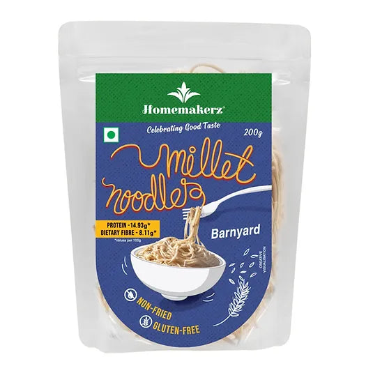 Noodles | Barnyard Millet Noodles – 14.93g Protein – Non Fried – Gluten Free, No Added Preservative, No Sugar & No Added Colour, No Maida & MSG Free – Homemakerz – 200gm