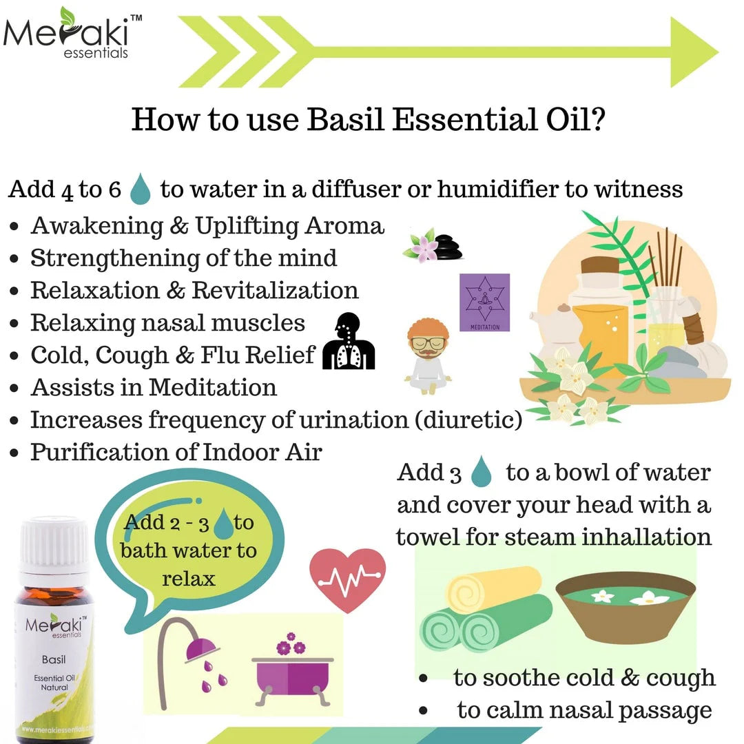 Basil Essential Oil (Ocimum Basilicum Ct. Linalool) - Natural - Indian - Meraki Essentials - 10ml
