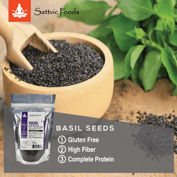 Basil Seeds (Sabja / Indian Chia Seeds) – USDA Organic - Gluten Free, Rich In Protein & High Fiber - Sattvic Foods – 100 gm