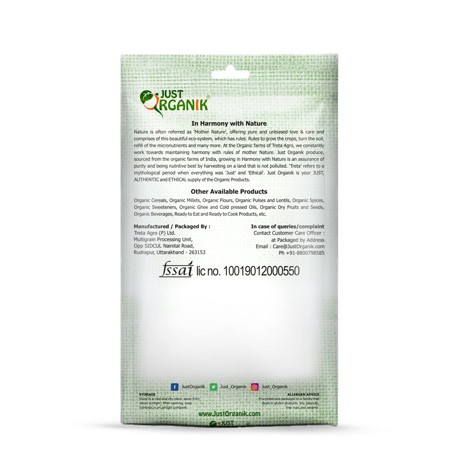 Rice | White Basmati - USDA Organic - Just Organik - 1000gm