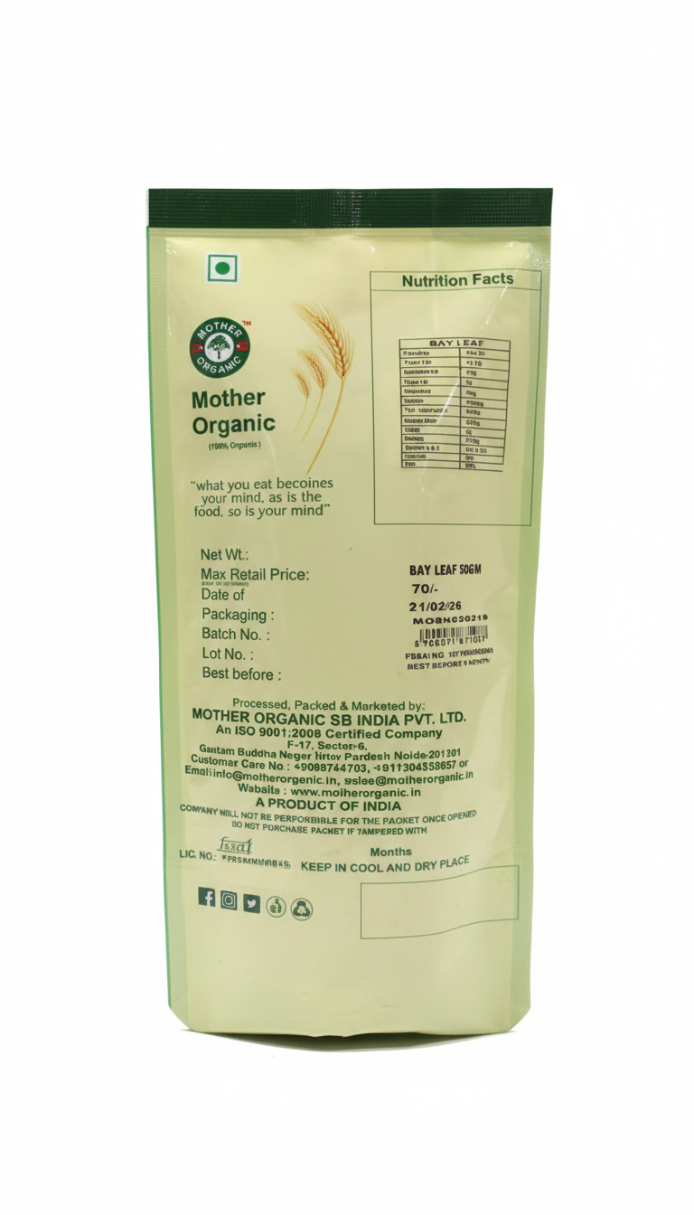 Bay Leaf | 100% Organic ,USDA Organic - Organically Grown - Gluten Free, Non GMO -No Chemical, Pesticides, Fertilizers& No Added Preservatives - Mother Organic- 30gm