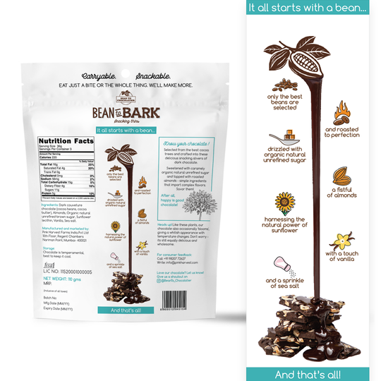 Bean To Bark Dark Chocolate Almond Crunch - Vegan, Gluten Free, No Refined Sugar & High Protein - Pink Harvest - 100gm