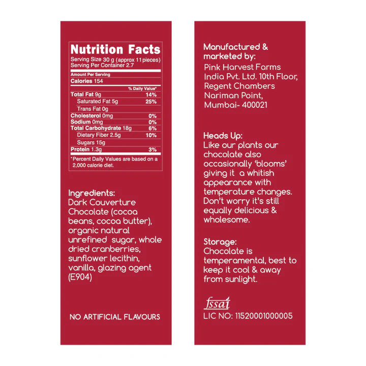 Chocolate Coated | Bean To Berries - Chocolate Coated Cranberries - Vegan, No Oil & No Refined Sugar - Pink Harvest - 80gm