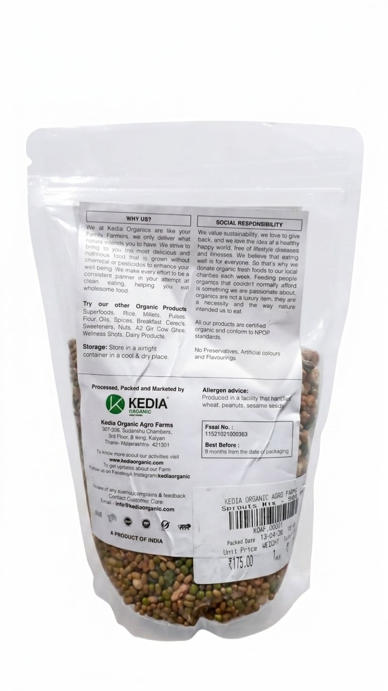 Beans Mix | Sprouts Beans Mix- 100% Organic (All Natural) - No Preservatives, Artificial Colours & No Added Flavours - Kedia Organic - 500gm