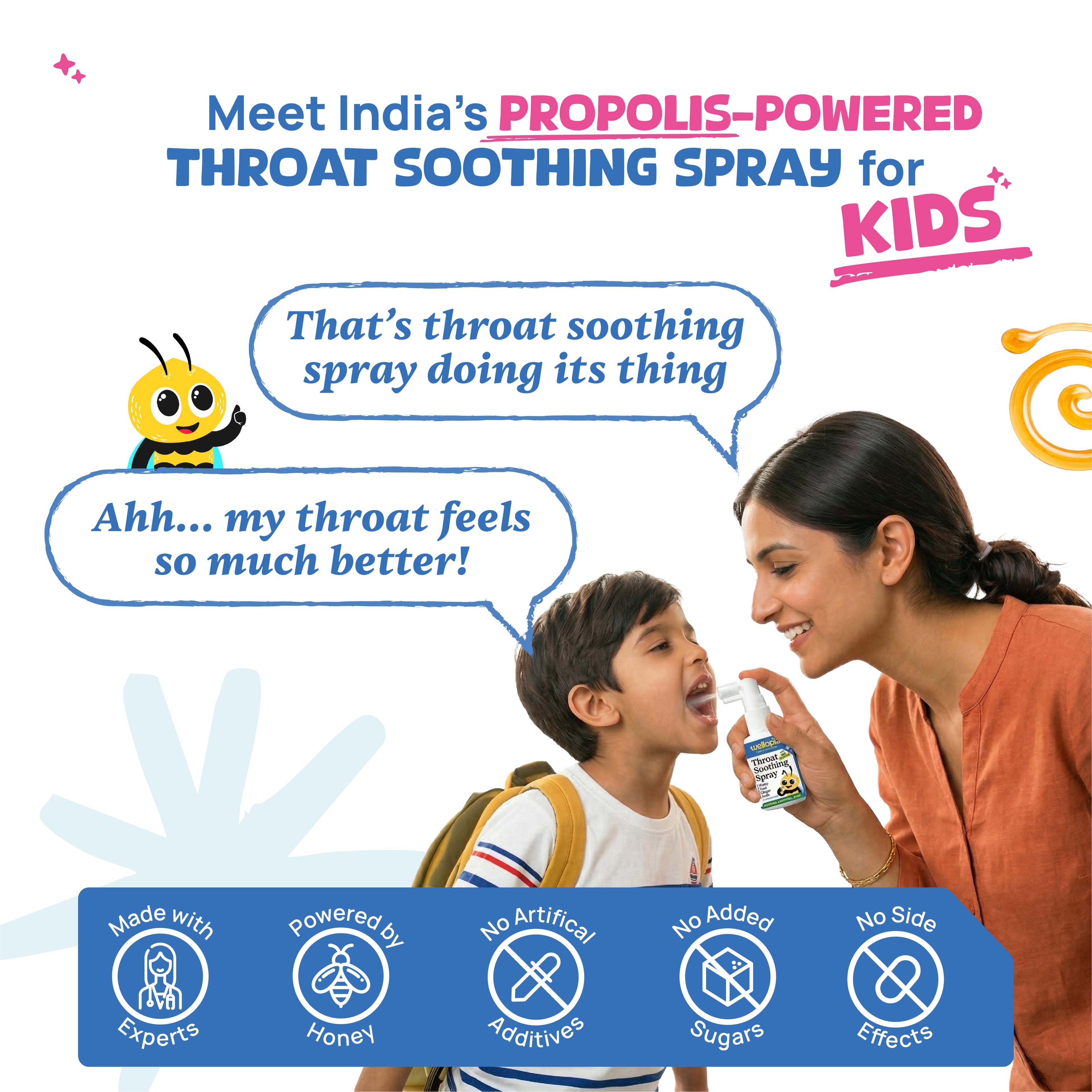 Propolis Throat Soothing Spray (Ages 6+) - Throat Spray - Bee Propolis- No Artificial Preservatives-No Refined Sugar - Natural Flavoured - Wellopia - 30ml