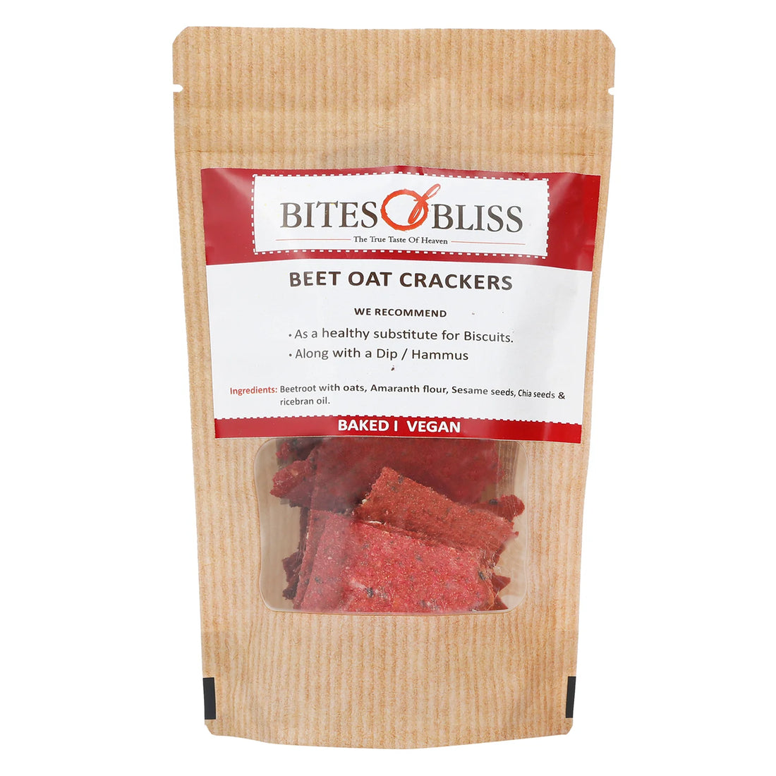 Beet Oat Cracker | Oven Baked - Vegan, No Added Preservatives, Iron Rich & Diabetic Friendly - Bites Of Bliss - 115gm