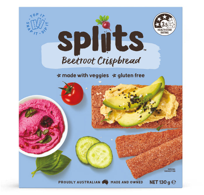 Beetroot Crispbread | Spliits (Made With Veggies) - Australian – Vegan, Gluten Free & 98% Fat Free & No Added Sugar- Orgran – 125gm