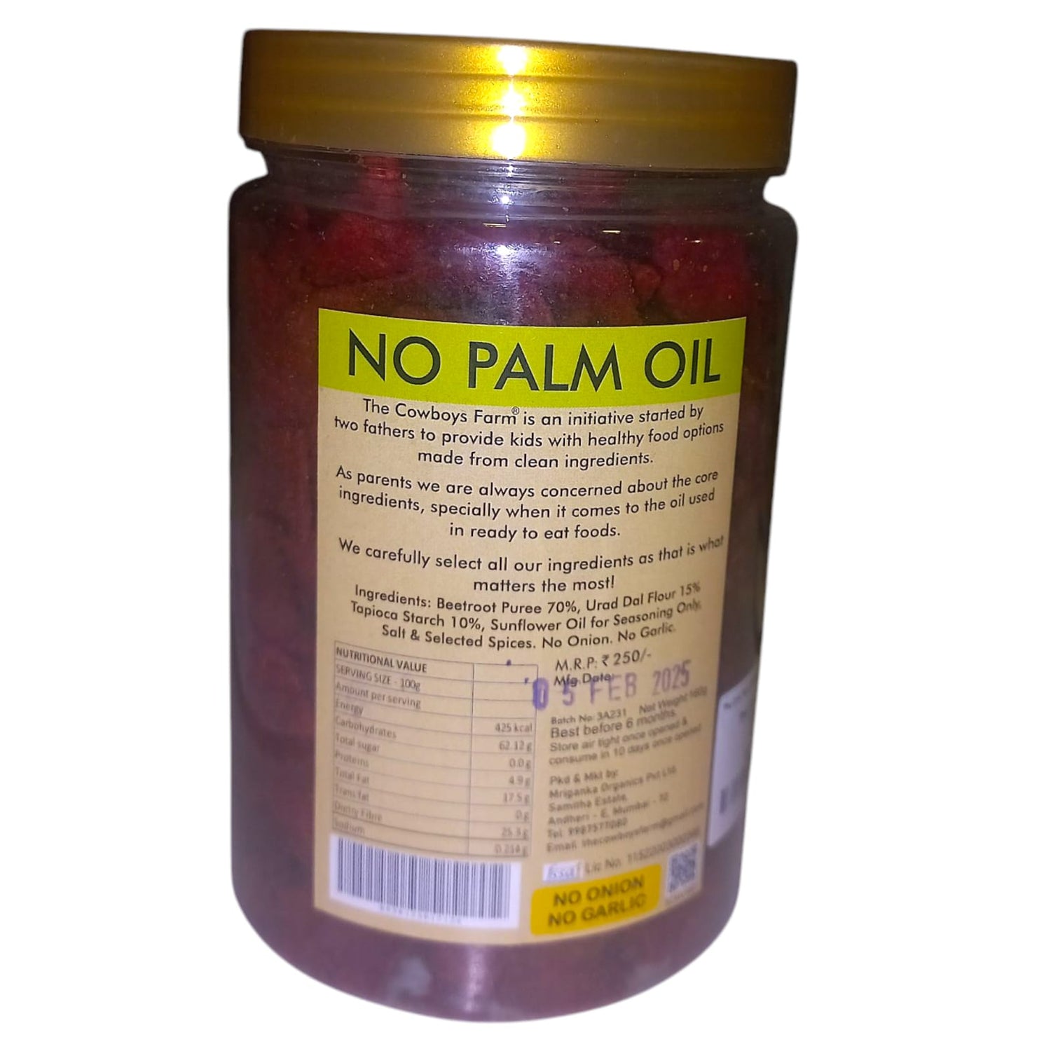 Chips | Beetroot Lentil Chips – Gluten Free, No Palm Oil, No Onion, No Garlic & No Added Preservatives – The Cowboys Farm – 160gm