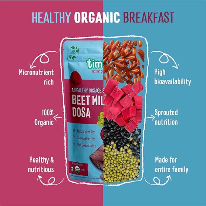 Millet Dosa | Millet Beetroot Dosa Mix – Sprouted Nutrition - USDA Organic - Timios – 150gm