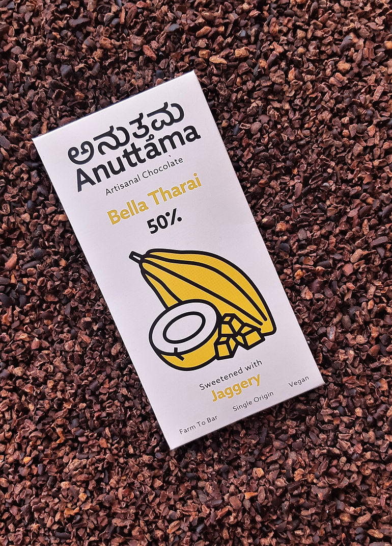 Milk Chocolate | Mylk Chocolate - Bella Tharai (Sweetened With Jaggery) – 50% Cocoa - Farm To Bar – Single Origin – Vegan, No Added Preservatives & No Added Artificial Flavours – Anuttama Artisanal Chocolate – 50gm