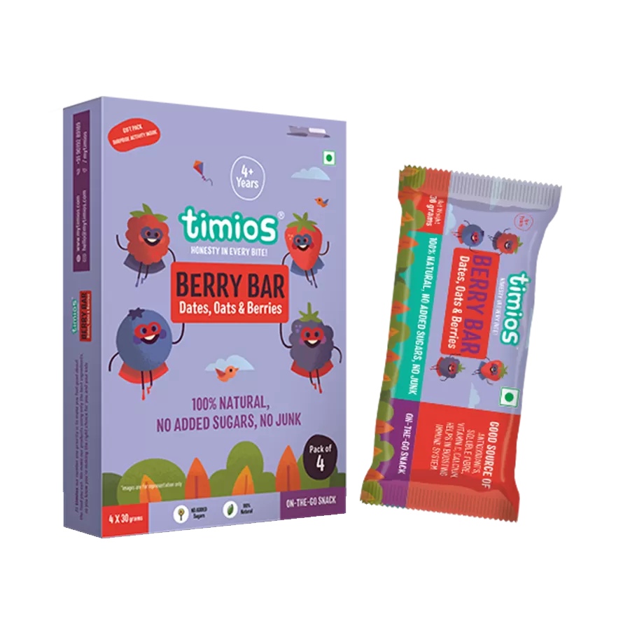 Berry Bar | (Dates, Oats & Berries) - Natural - No Added Sugar - (Pack Of 4) - Timios - 120gm