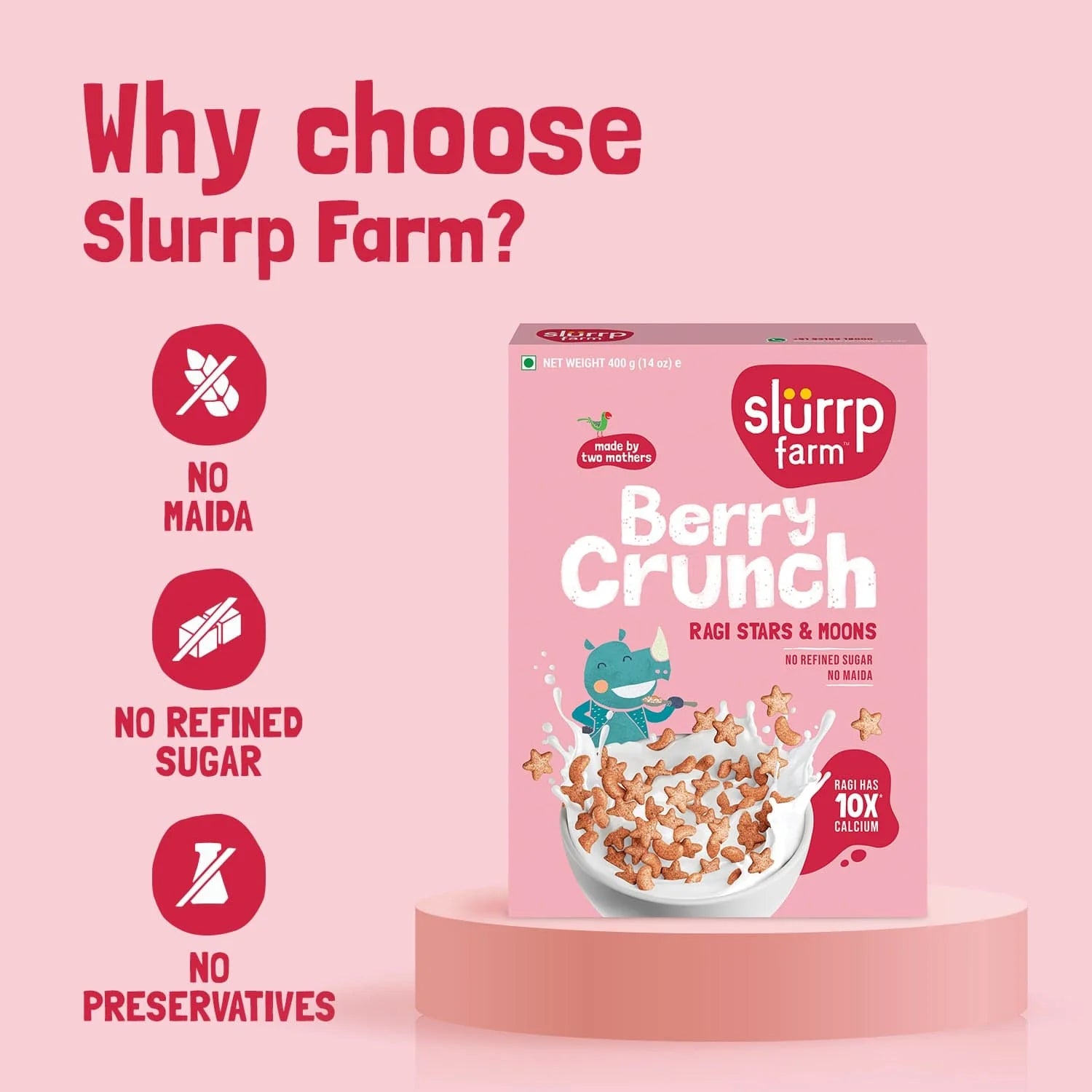 Millet Crunch Cereal – Strawberry Stars and Moons – No Added Refined Sugar - Slurrp Farm – 400gm