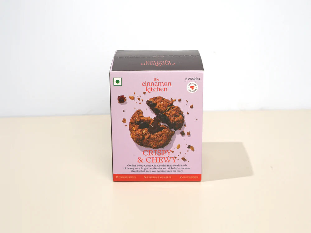 Cookies | Berry Cacao Oat Cookies - Crispy & Chewy - Vegan, Gluten Free, Sugar Free, Lactose Free, Low Calorie & PCOS Friendly - The Cinnamon Kitchen - Pack Of 5