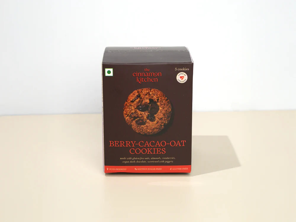 Cookies | Berry Cacao Oat Cookies - Crispy & Chewy - Vegan, Gluten Free, Sugar Free, Lactose Free, Low Calorie & PCOS Friendly - The Cinnamon Kitchen - Pack Of 5
