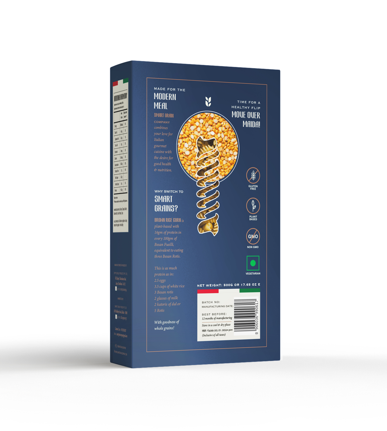 Pasta | Besan Fusilli Pasta (Made With Besan Gram Flour) – Smooth Taste & Texture - Plant Based – High In Protein – Gluten Free, No Maida, No Wheat, Non GMO & No Added Preservatives Or Chemical Free – Smart Grain – 500gm