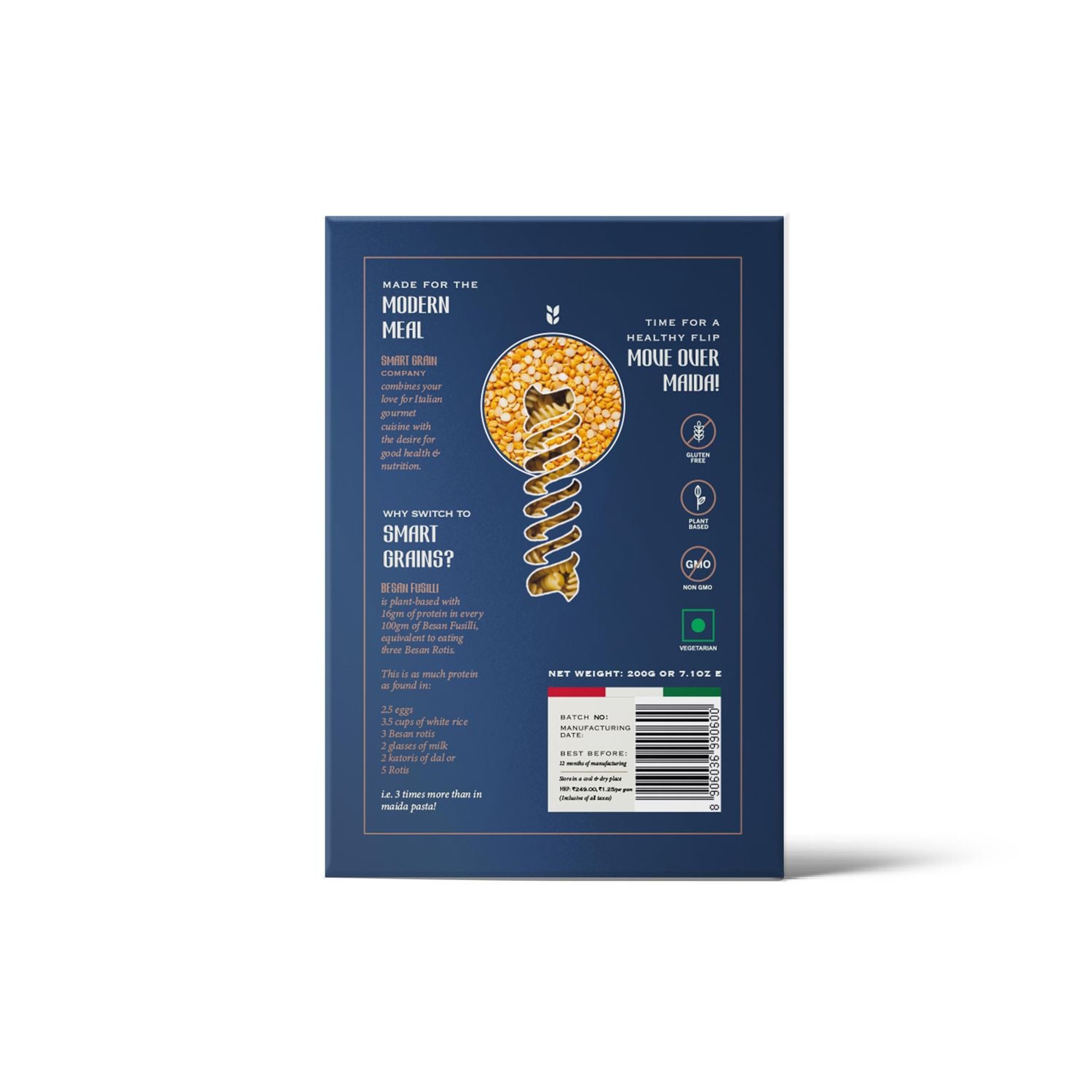 Pasta | Besan Fusilli Pasta (Made With Besan Gram Flour) – Smooth Taste & Texture – Plant Based – High In Protein – Gluten Free, No Maida, No Wheat, Non GMO & No Added Preservatives Or Chemical Free – Smart Grain – 200gm