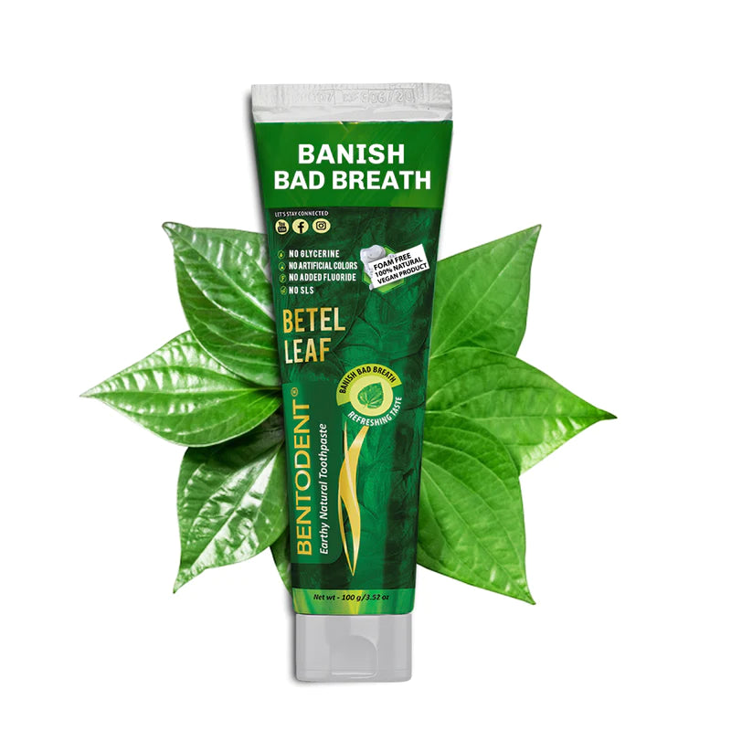 Toothpaste | Betel Leaf - Vegan, Gluten Free, Glycerin Free, Fluoride Free & No Added Artificial Colors - Bentodent - 100gm