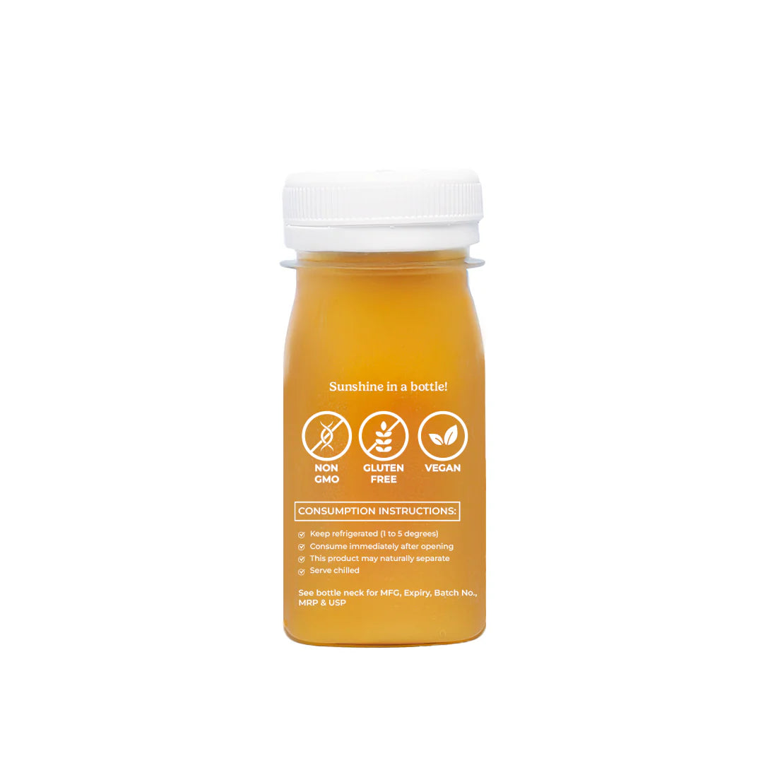Better D-fense | Sunshine In A Bottle - Orange - Ginger - Turmeric - Lemon - Vitamin D3 Powder - Cold Pressed - Vegan, Gluten Free, Non GMO, No Added Sugar & Preservatives Free - Better Shot - 100ml