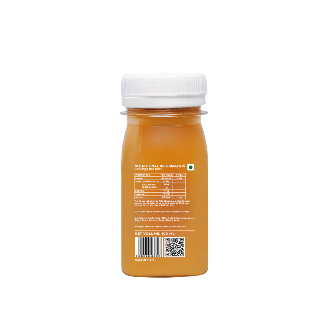 Better Immunity | Just Like Mom’s Secret Immunity Potion - Apple - Amla - Ginger - Turmeric - Lemon - Black Pepper - Cold Pressed - Vegan, Gluten Free, Non GMO, No Added Sugar & Preservatives Free - Better Shot - 100ml
