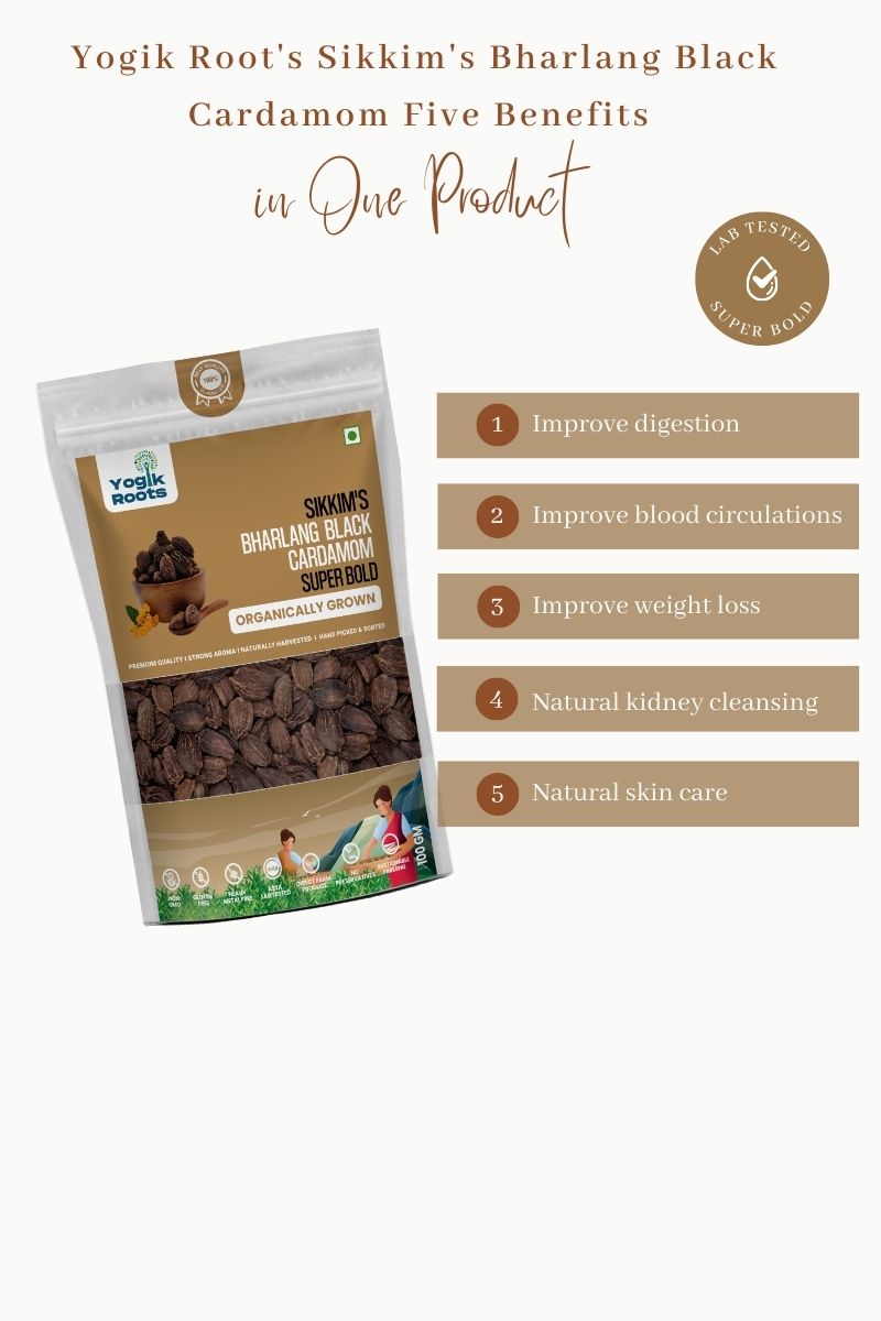 Black Cardamom | Bharlang (Sikkim) - Super Bold - Organically Grown - Strong Aroma - Naturally Harvested - Gluten Free, Non Gmo, Residue Free & No Added Preservatives - Yogik Roots - 100gm