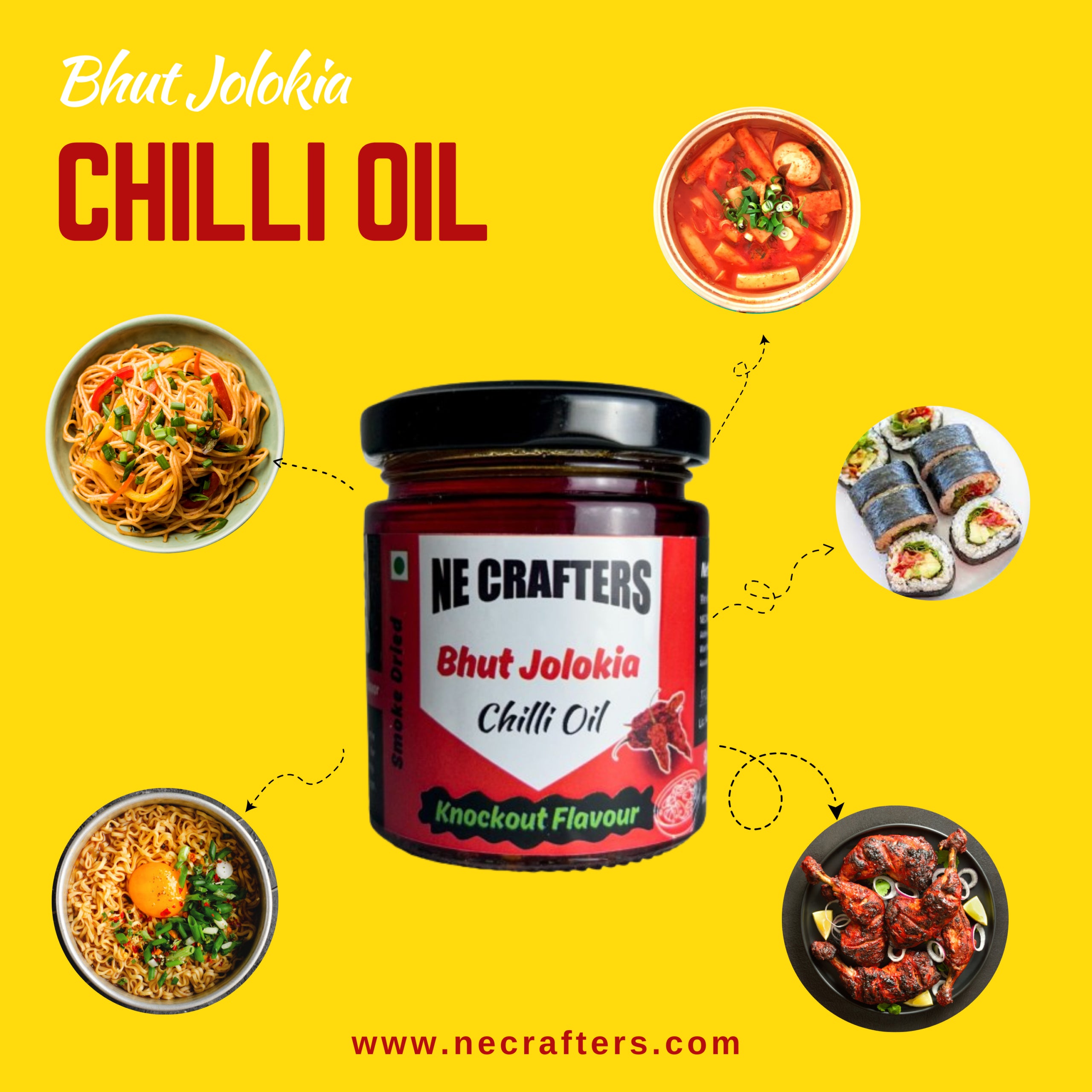 Chilli Oil | Bhut Jolokia Chilli Oil (Knockout Flavour) - Cold Pressed Oil - No Added Preservatives Or Flavour - Ne Crafters - 100gm
