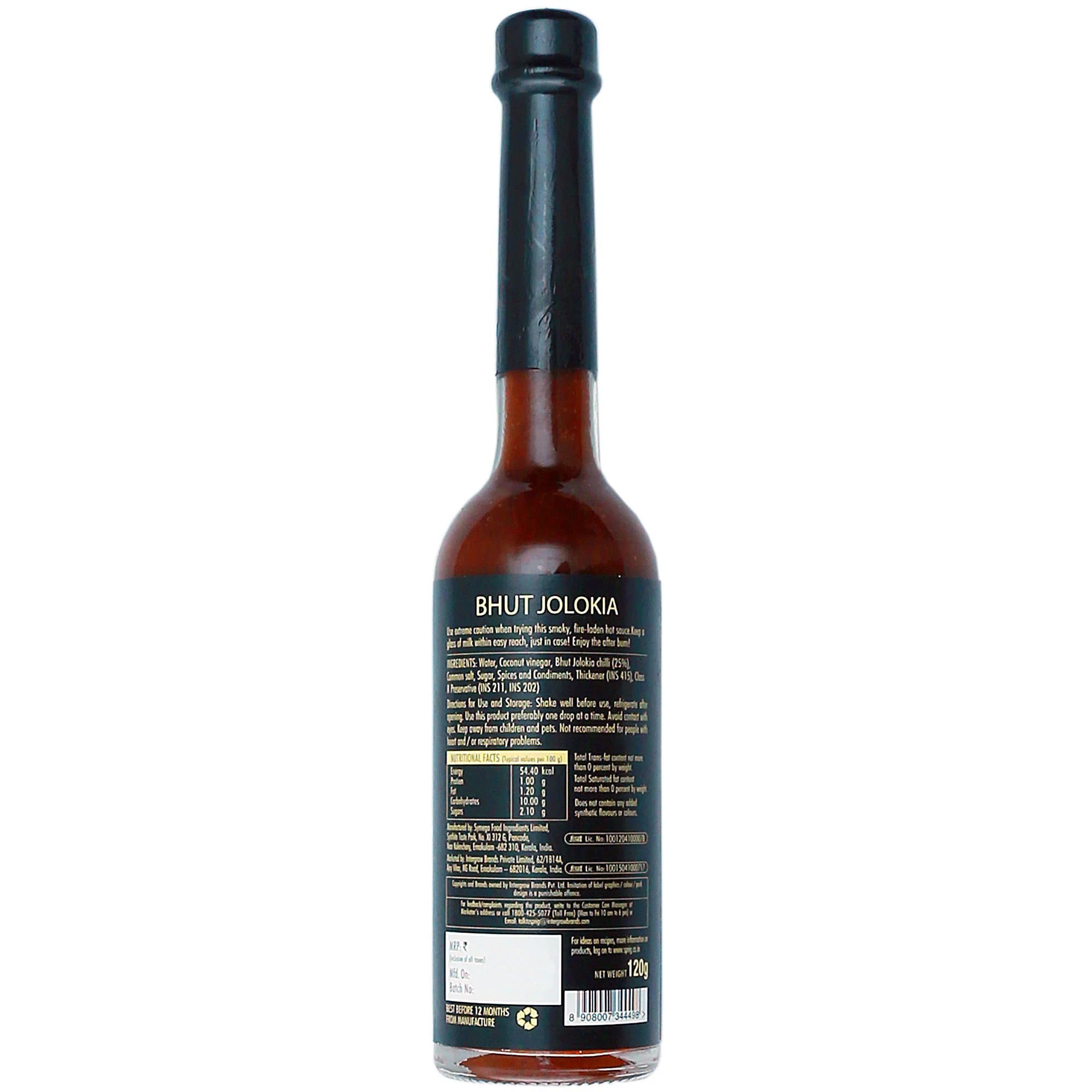 Chilli Sauce | Bhut Jolokia Extra Hot Chilli Sauce - Vegan, Gluten Free & No Added Sugar - Sprig - 120gm
