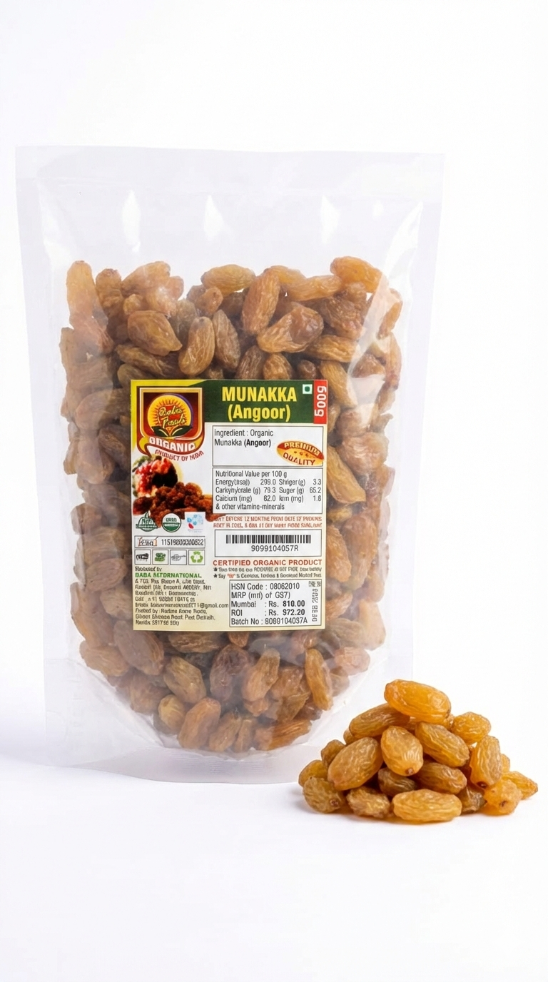 Munaka | Big Raisin Munaka With Seed- Organic Munakka (Angoor) - Baba Fresh - 500gm