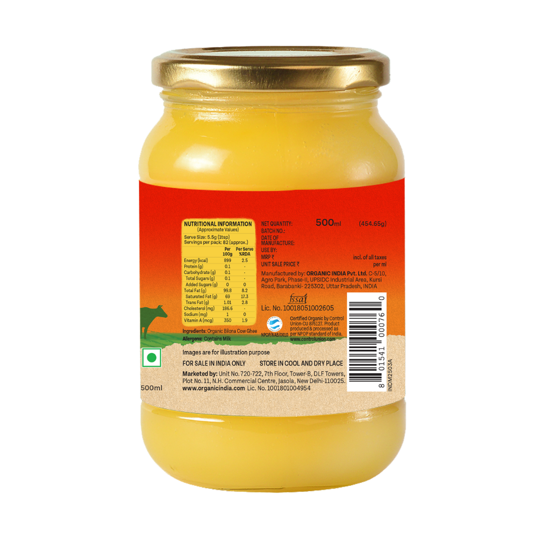 Ghee | Cow Ghee - Bilona Churned - Organic India - 500ml