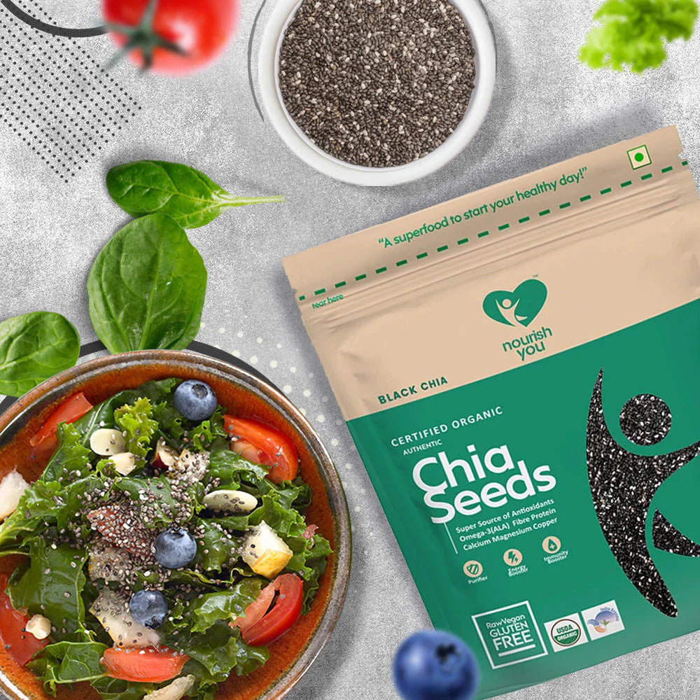 Chia Seed | Black Chia Seeds –USDA Organic- Vegan, Gluten Free, Keto Friendly, Super Source Of Antioxidants Omega-3 Ala, Fibre, Protein, Calcium, Magnesium & Copper - Nourish You – 1000gm