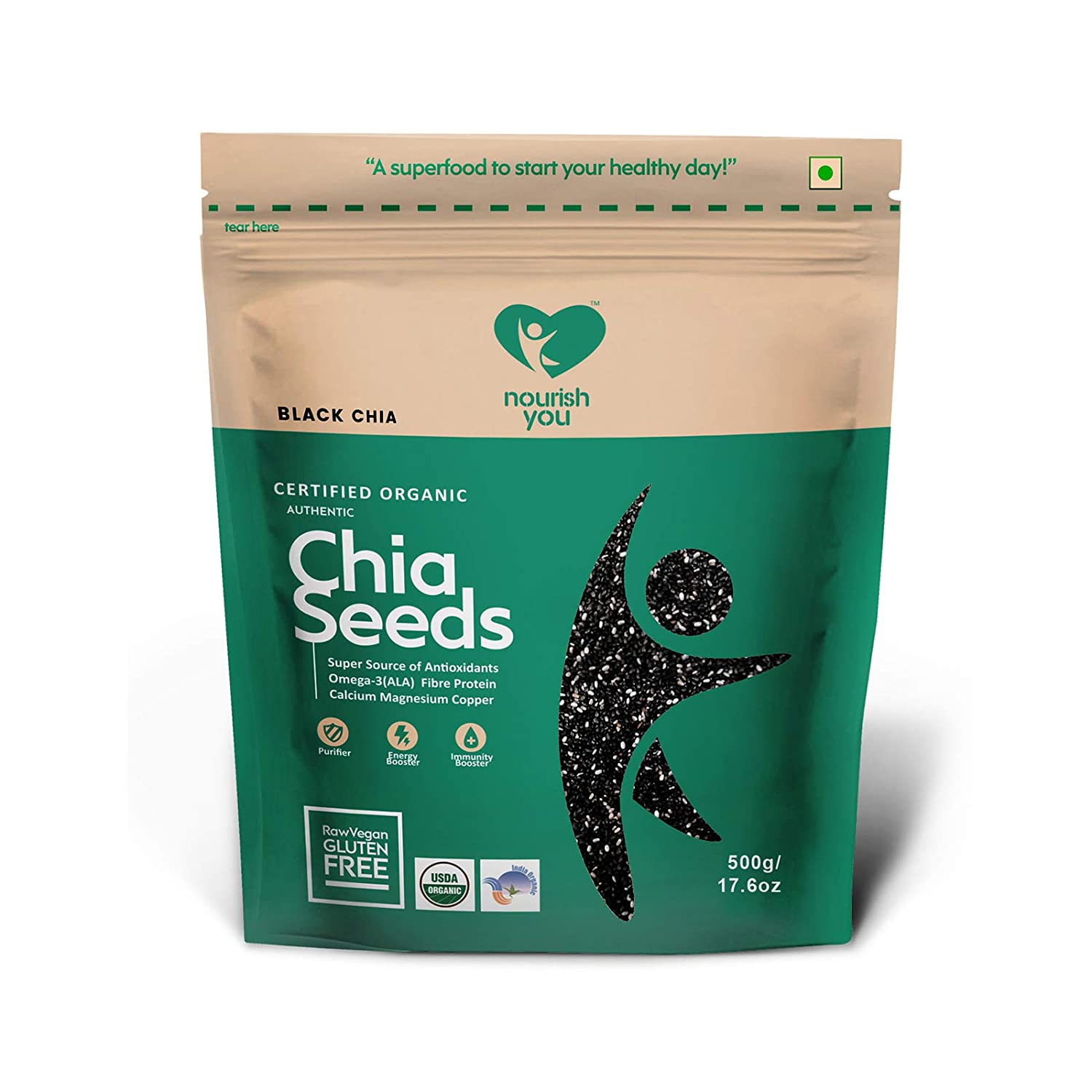 Black Chia Seeds – Vegan, Gluten Free, Keto Friendly, Super Source Of Antioxidants Omega-3 Ala, Fibre, Protein, Calcium, Magnesium & Copper - Nourish You – 500gm