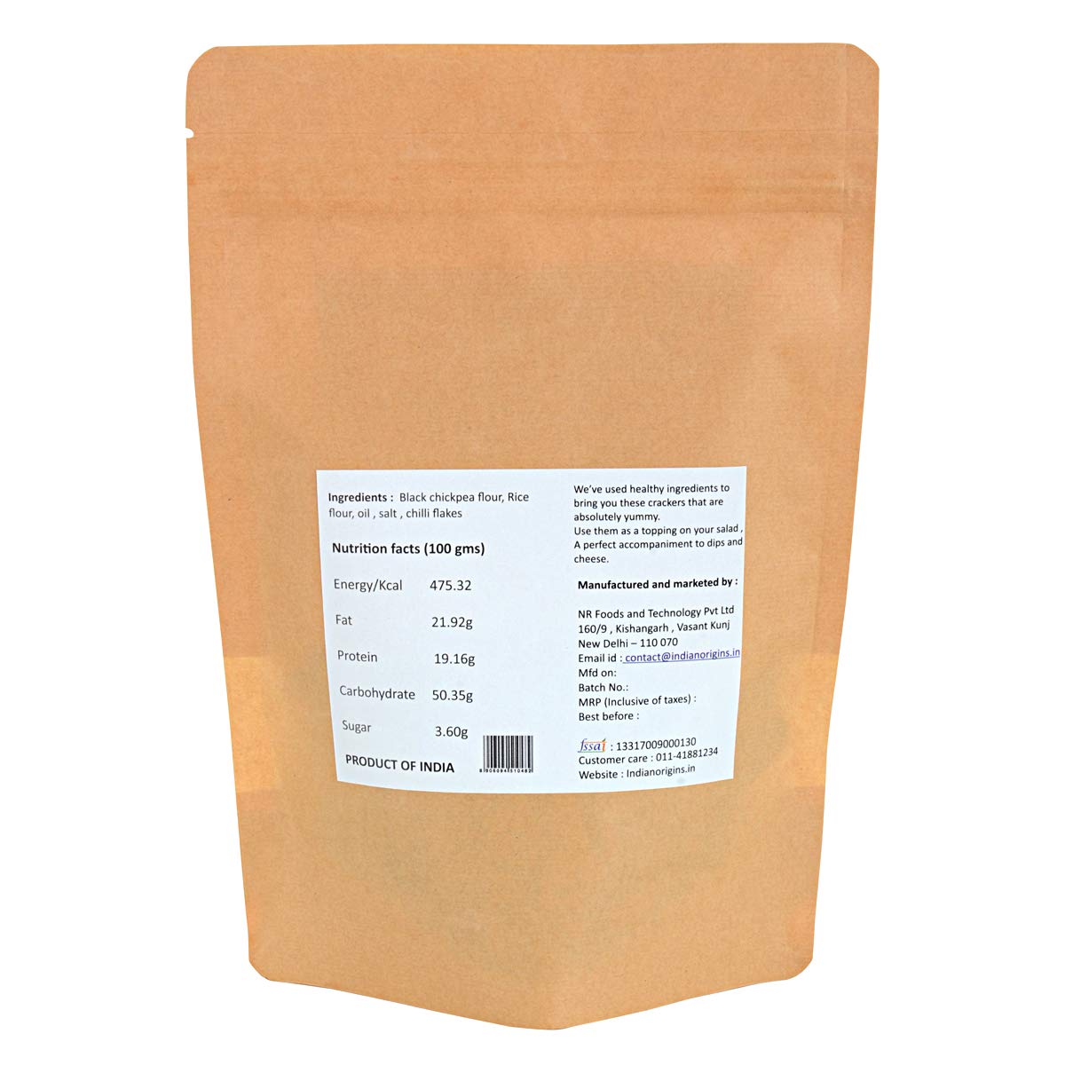 Black Chickpea & Rice Flour Crackers – Indian Origins – 150gm