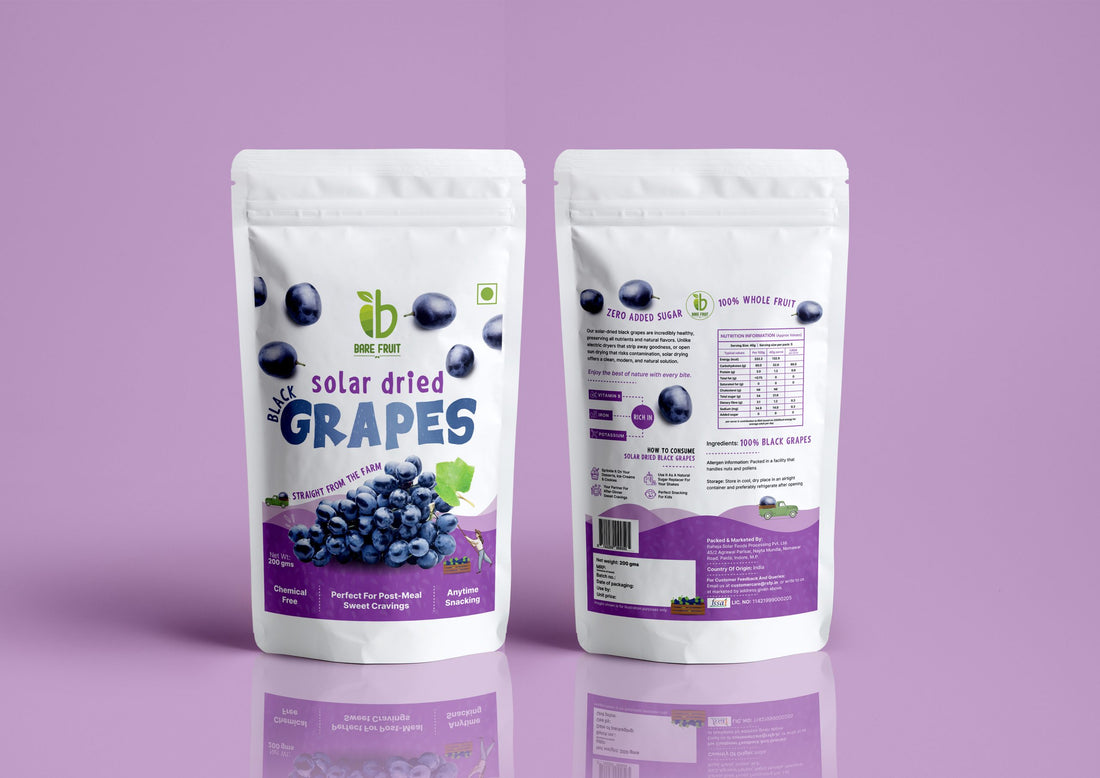 Fruit Bites | Solar Dried Black Grapes - Fresh Natural Sweet Taste-Post Meal Sweet Cravings - No Added Sugar, & No Added Preservatives - Bare Fruit - 200gm
