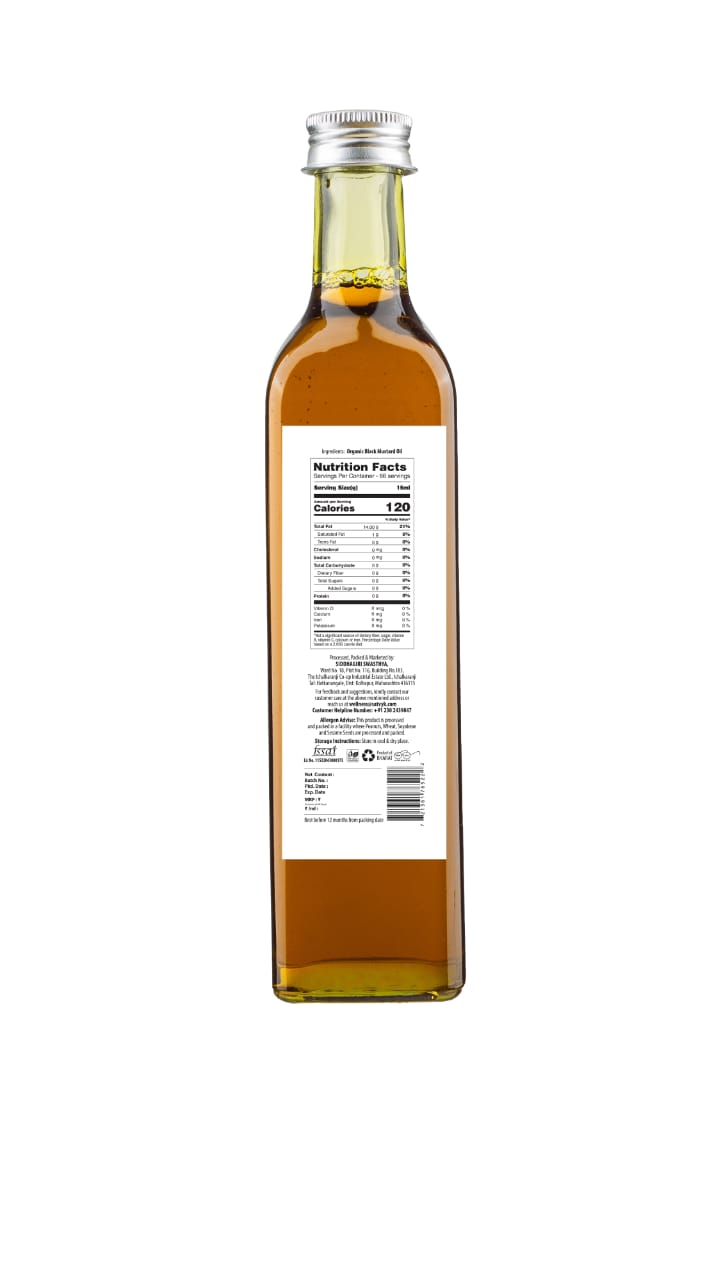 Mustard Oil | Black Mustard Oil – Organic - Wood Pressed Oil – No Added Chemicals & No Added Artificial Preservatives - Satvyk – 1000ml