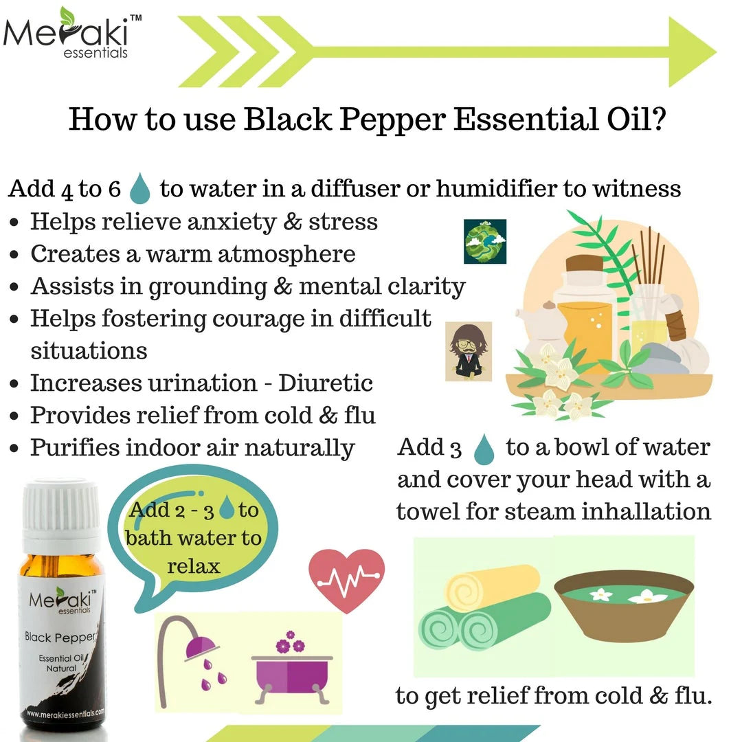 Black Pepper Essential Oil (Piper Nigrum) - Natural - Indian - Meraki Essentials - 10ml
