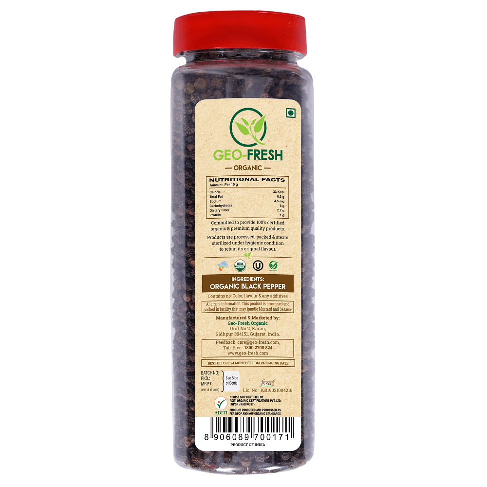 Black Pepper | USDA Organic - Geo-Fresh Organic - 200gm