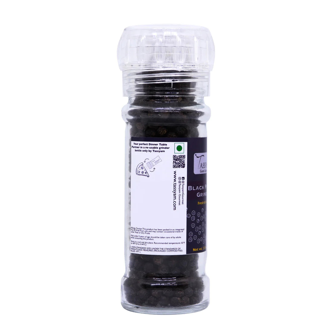 Black Pepper Grinder | Fresh & Strong - Tassyam Organics - 60gm