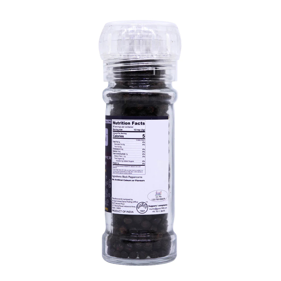 Black Pepper Grinder | Fresh & Strong - Tassyam Organics - 60gm