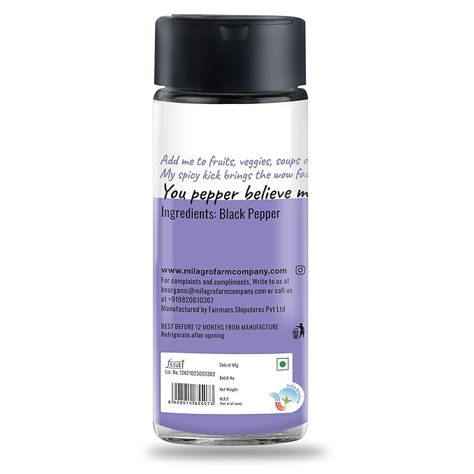 Seasoning | Black Pepper Seasoning - Organic & Healthy Meals – Organic – Additive Free & No Preservatives – Milagro Farm Co. – 50gm