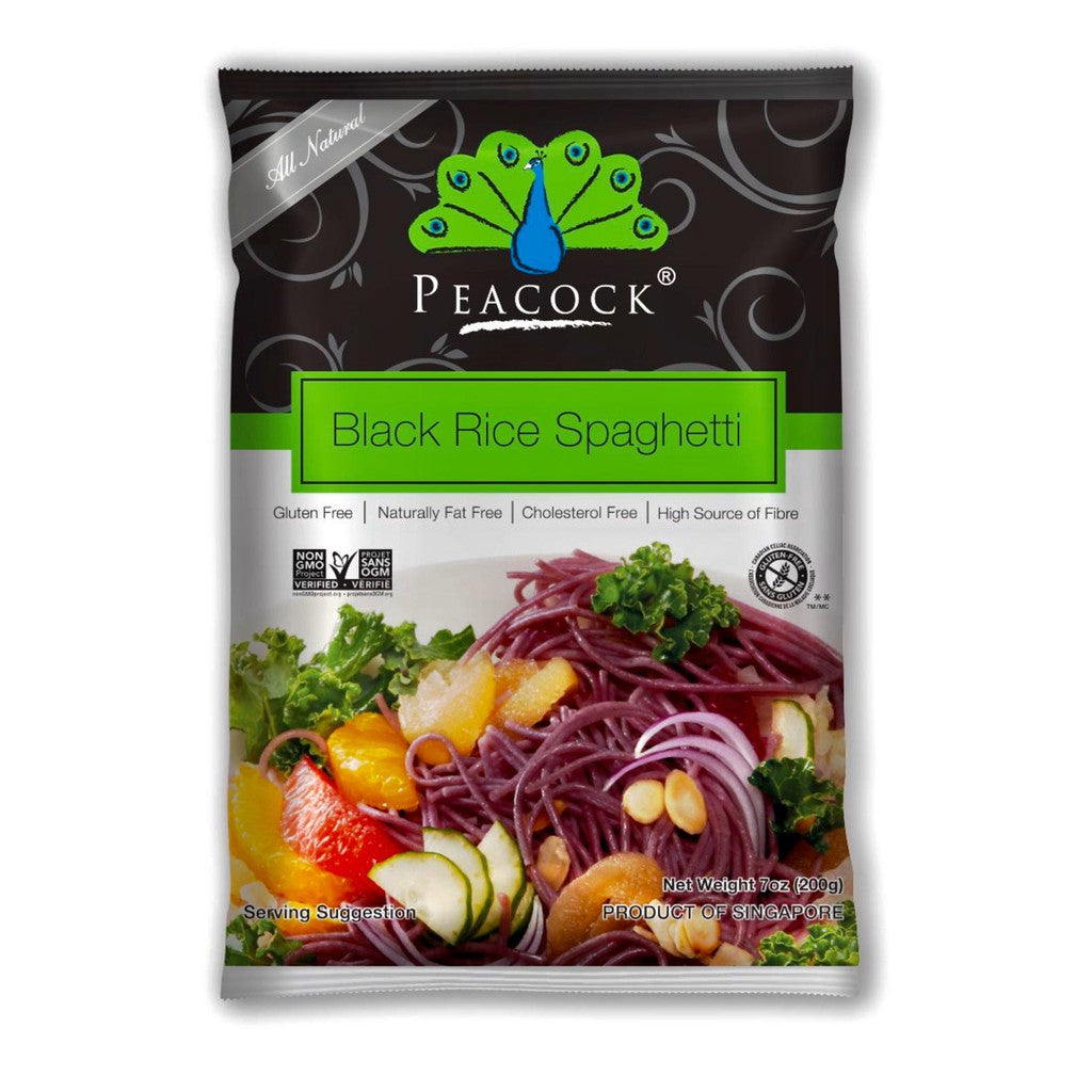 Black Rice Spaghetti - Gluten Free, High Fiber, Fat Free & Cholesterol Free – Peacock – 200gm